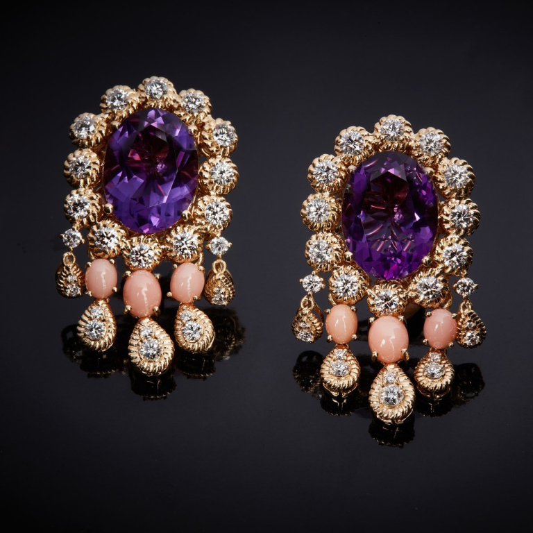  Eleonora, Hard stone, coloured gem and diamond earrings